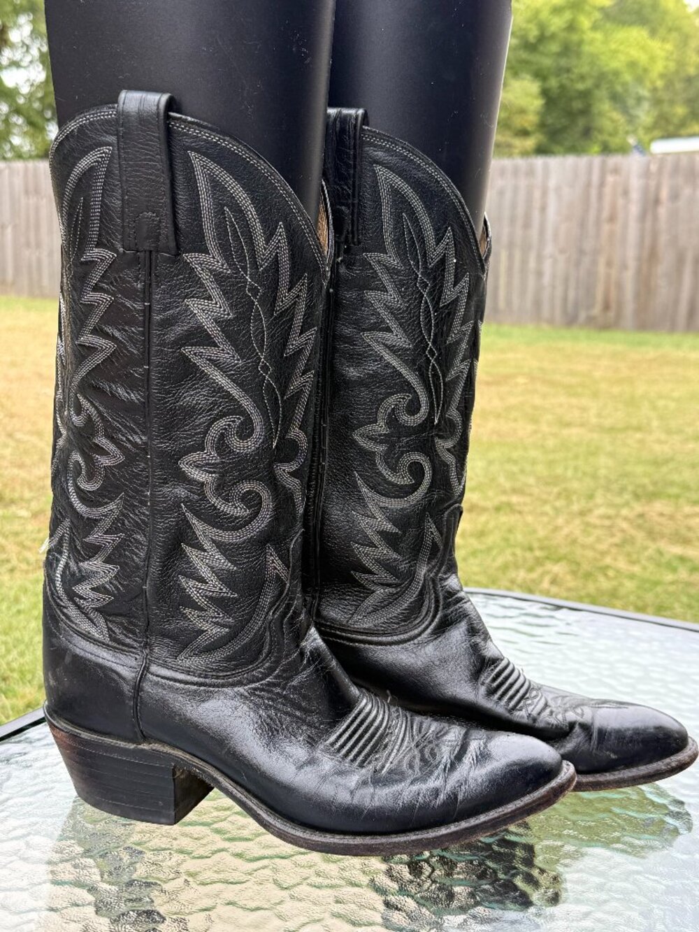 Vintage Dan Post Mens 8D Black Leather Cowboy Boots Western Cowboycore USA 4277
